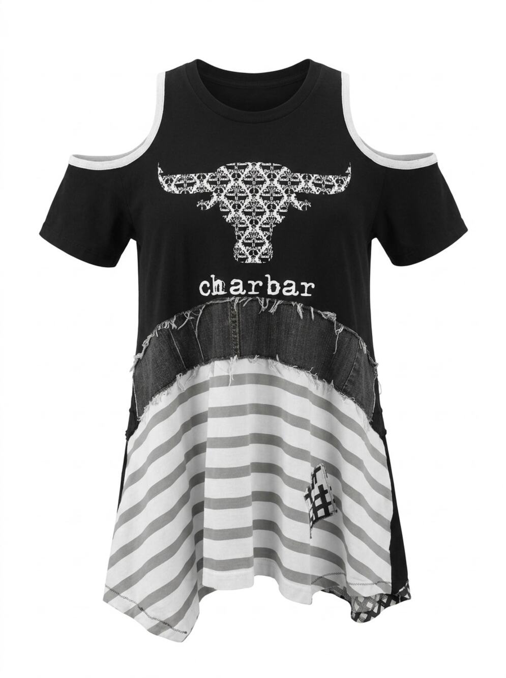 Broken Ghost Charbar Bull Graphic Shoulder Tunic Top Women See Measurements